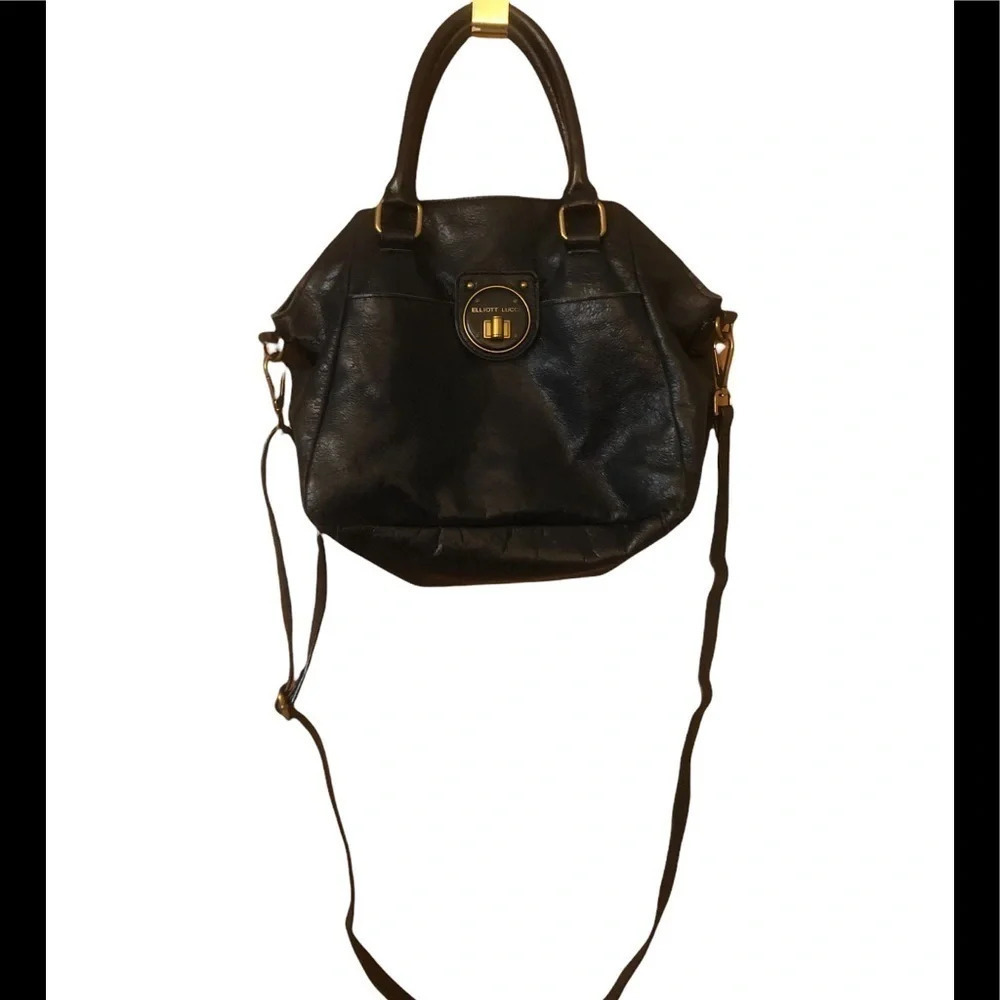 Vintage Y2k Elliott Lucca black leather crossbody handbag purse Classic academia